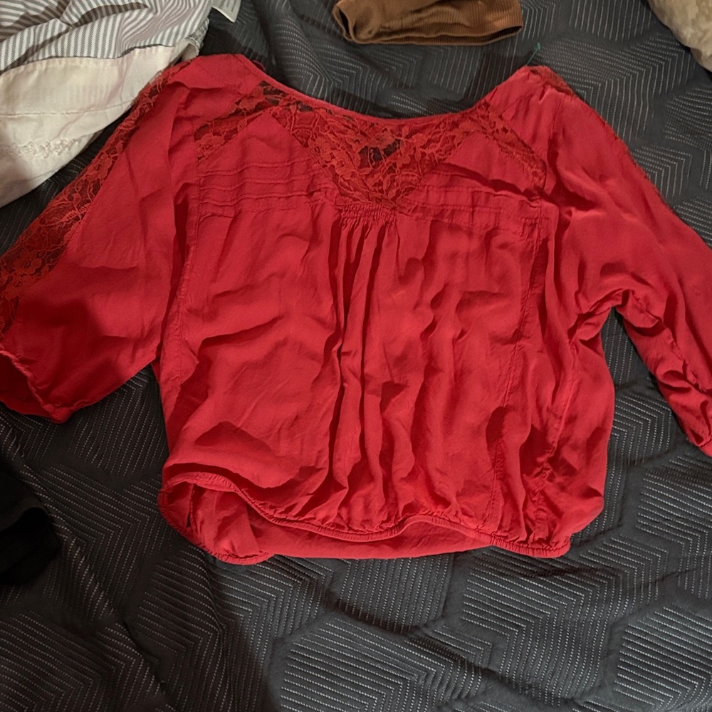 American Eagle Outfitters Red Lace Blouse